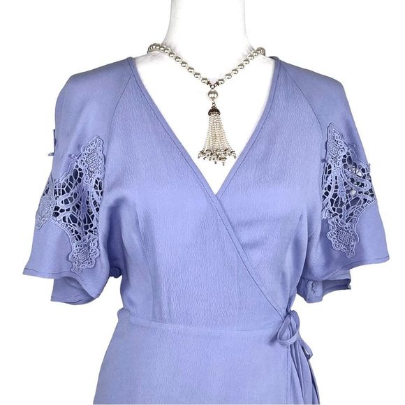 ASTR the Label Lilac wrap dress with short flutter crochet sleeves, M, EUC - Picture 3 of 15